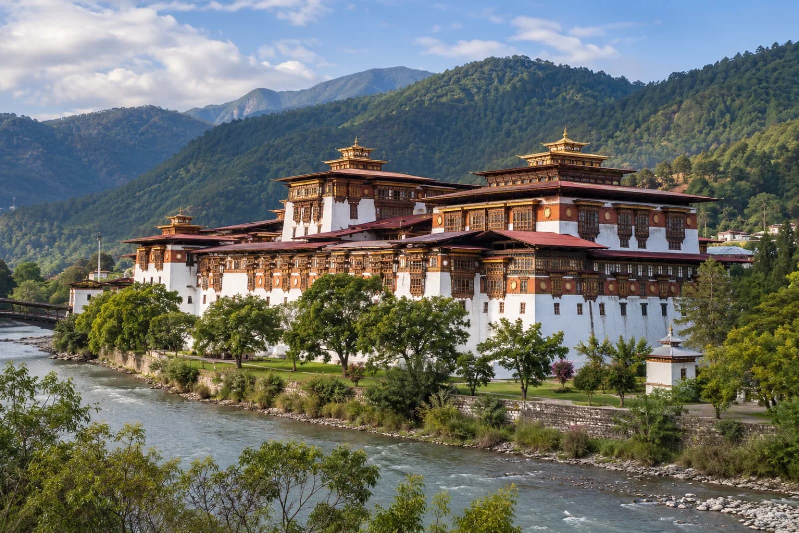 AI ilustrace Thimphu: krajina a místní architektura
