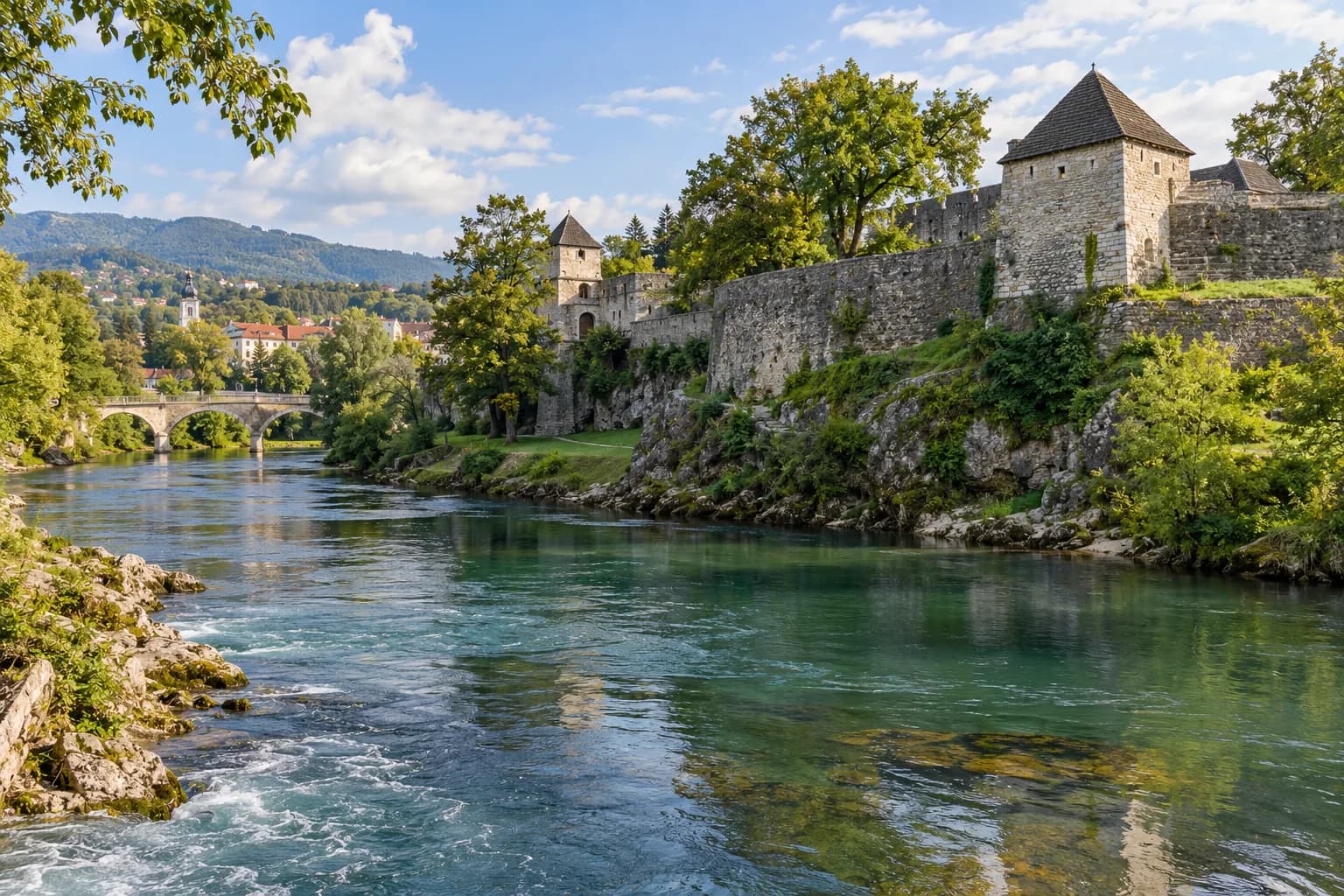AI ilustrace Kastelu a Vrbasu v Banja Luce