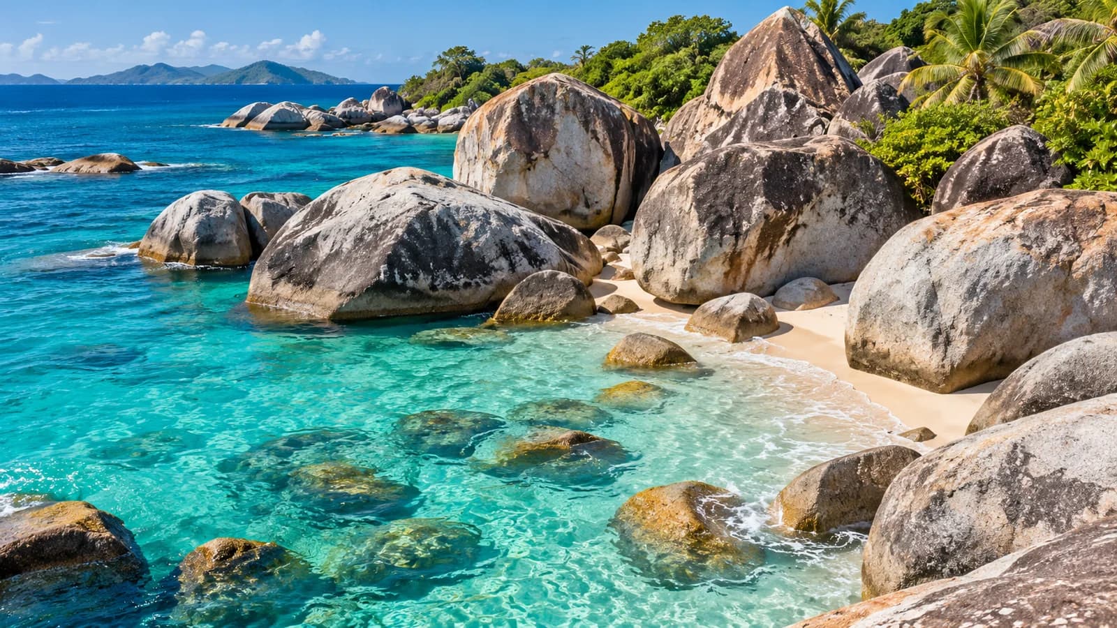 AI ilustrace: Spanish Town · Virgin Gorda, Britské Panenské ostrovy — ilustrační pohled na místní architekturu a krajinu