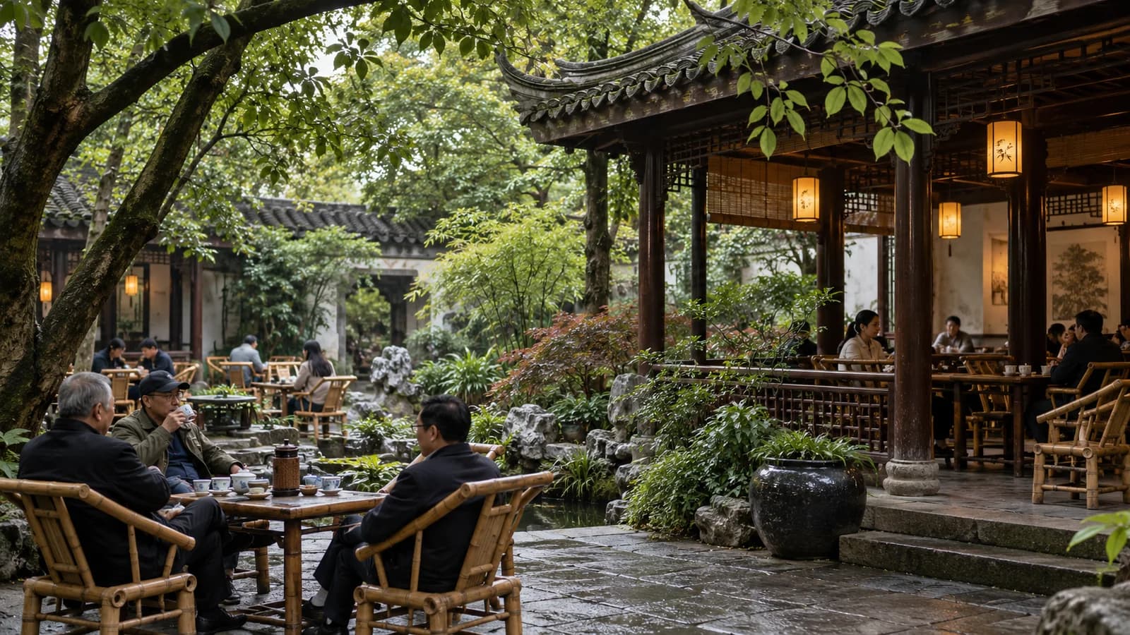 AI ilustrace Chengdu: krajina a místní architektura