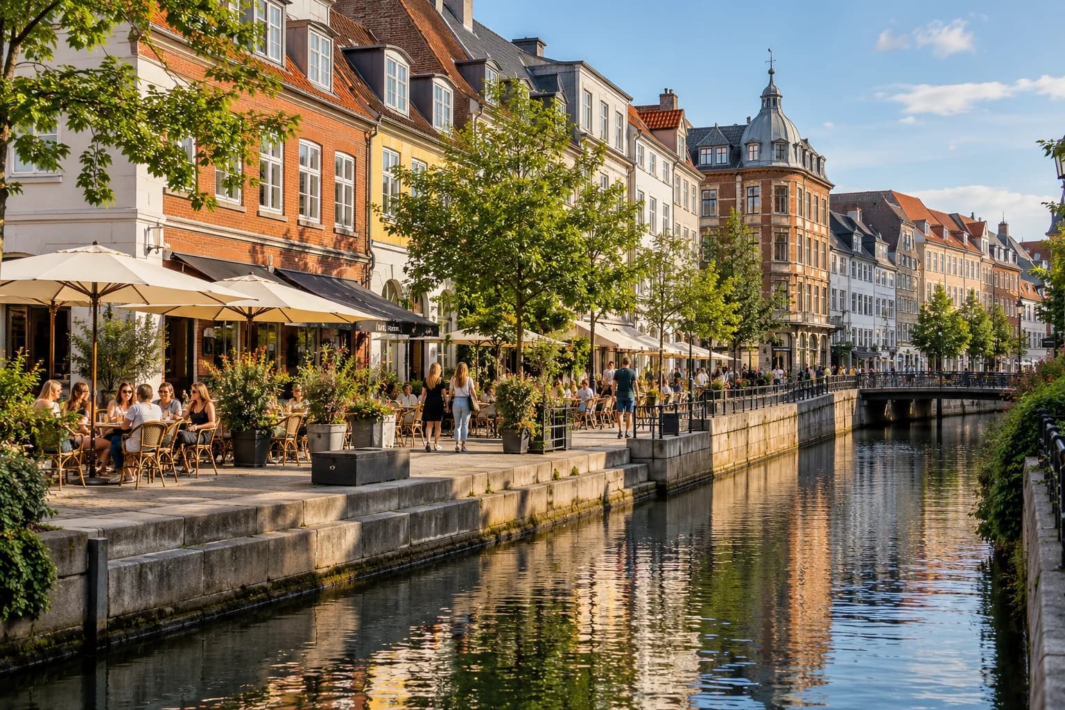 AI ilustrace kanálu a centra Aarhusu
