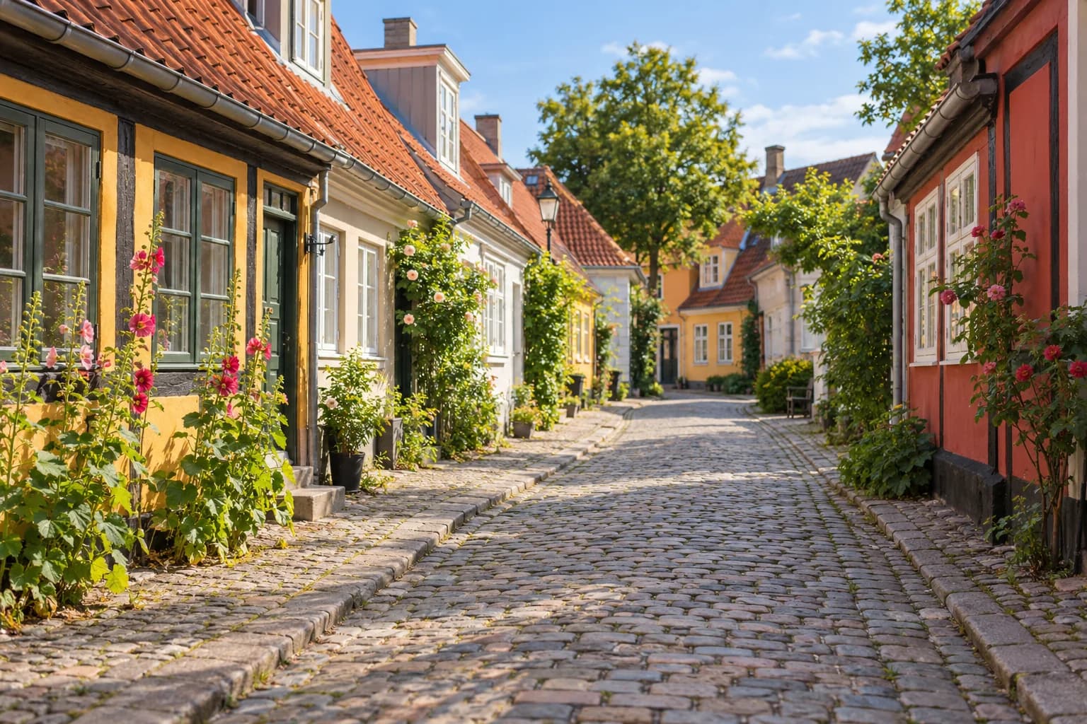 AI ilustrace starších ulic Odense