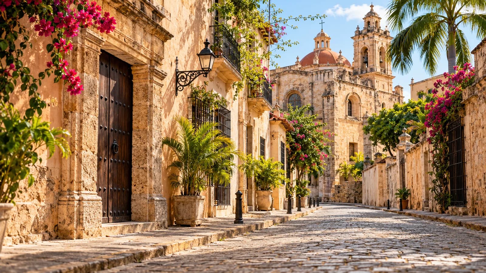AI ilustrace: Santo Domingo, Dominikánská republika — ilustrační pohled na místní architekturu a krajinu