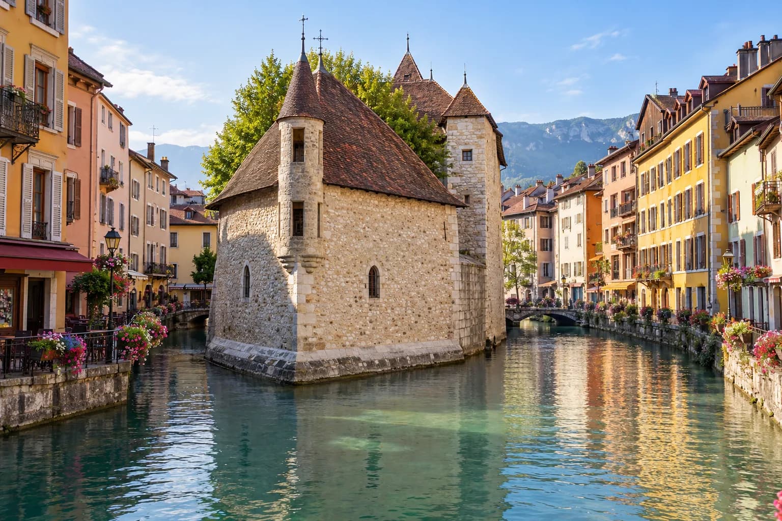 AI ilustrace kanálů starého Annecy