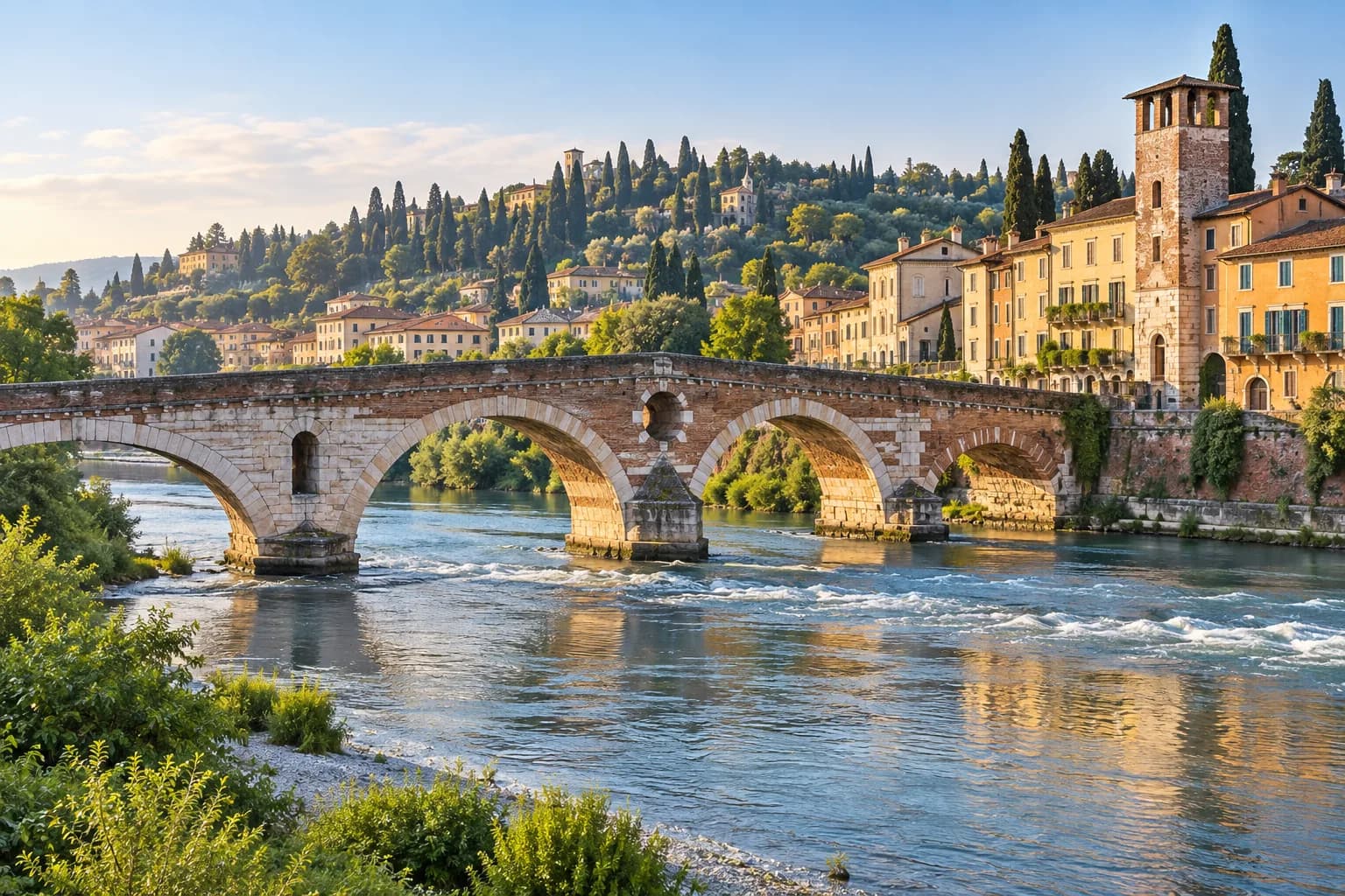 AI ilustrace Verony a řeky Adige