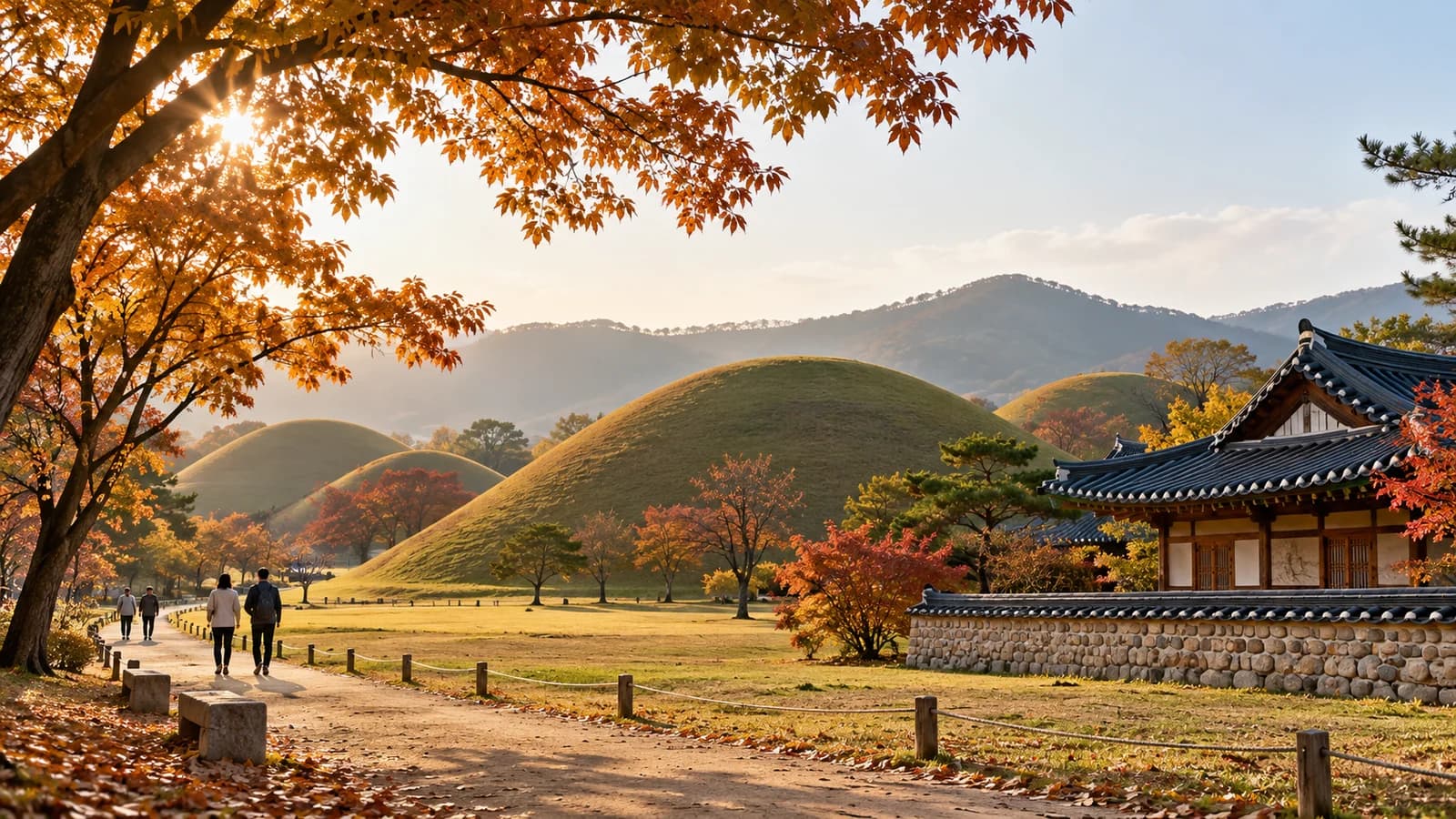 AI ilustrace Gyeongju: krajina a místní architektura