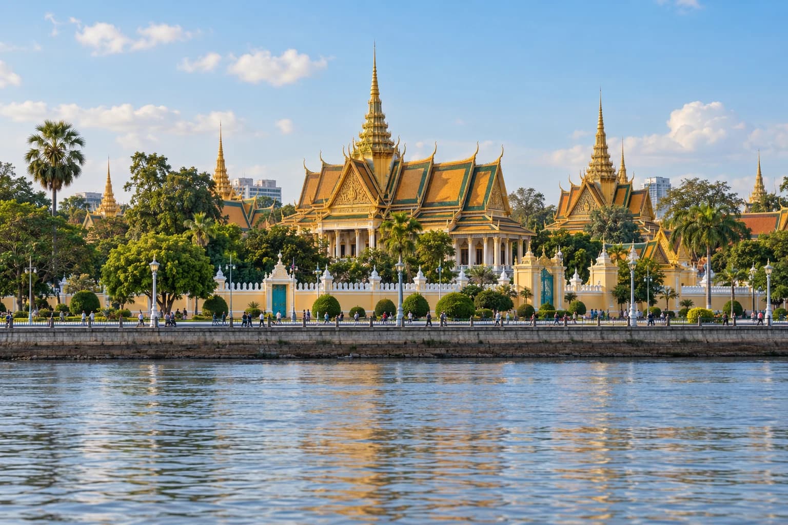 AI ilustrace exteriéru královského paláce v Phnompenhu