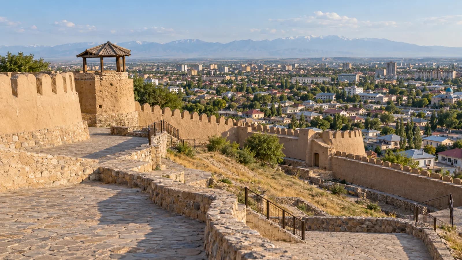 AI ilustrace Šymkent: kulturní a krajinná ilustrace, nikoli záznam dnešních podmínek