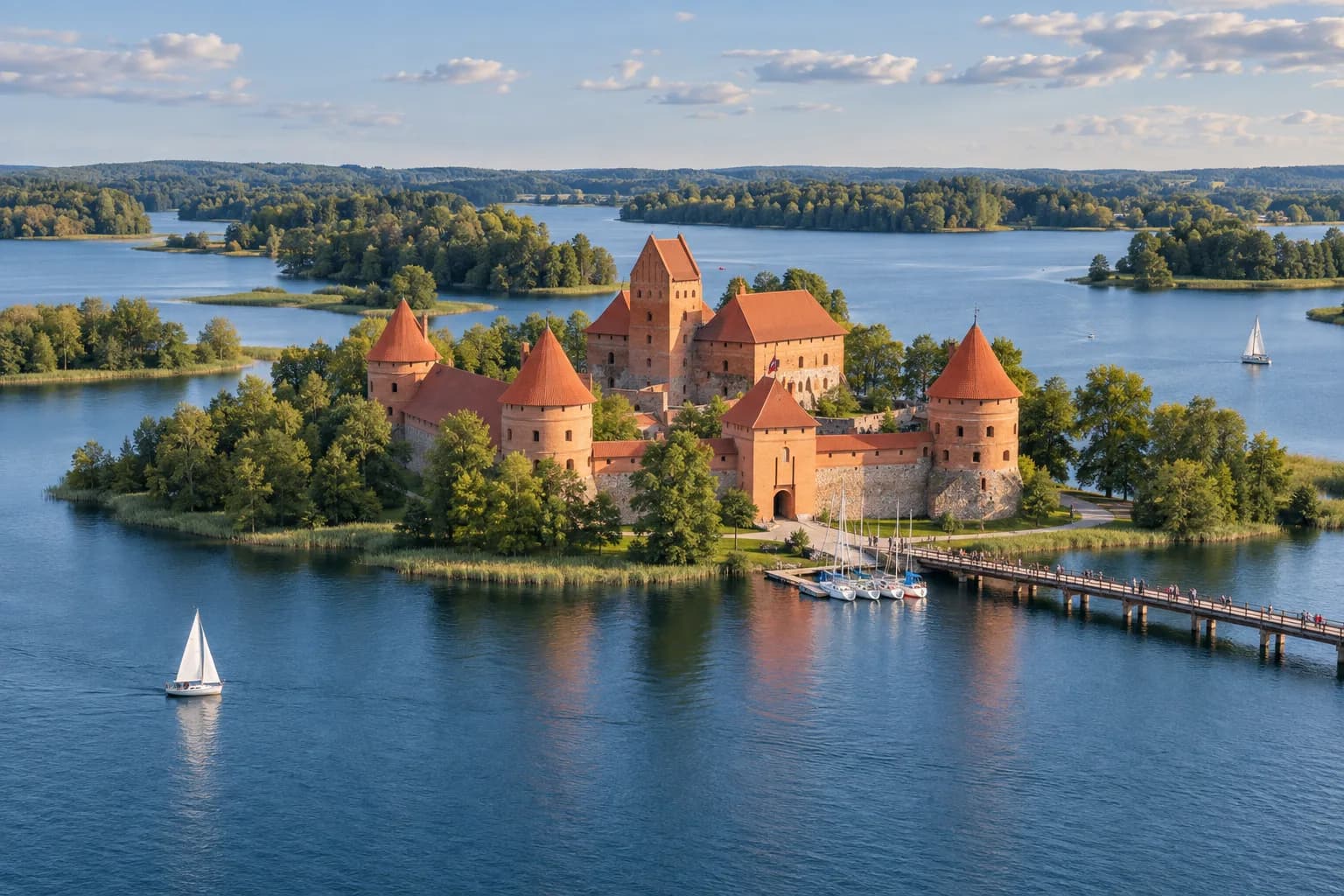 AI ilustrace ostrovního hradu v Trakai