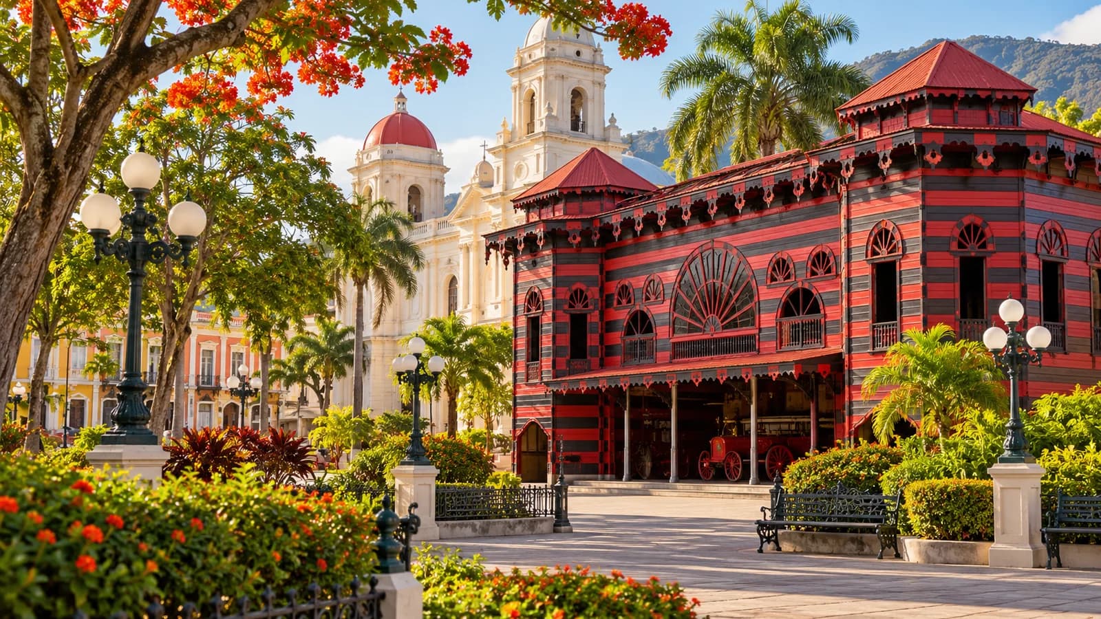 AI ilustrace: Ponce, Portoriko — ilustrační pohled na místní architekturu a krajinu