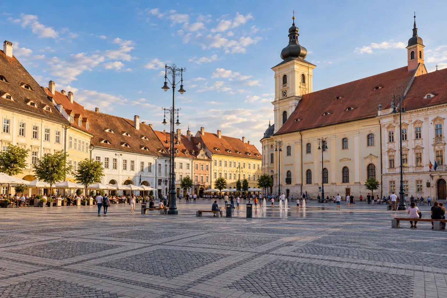 AI ilustrace Piața Mare v Sibiu
