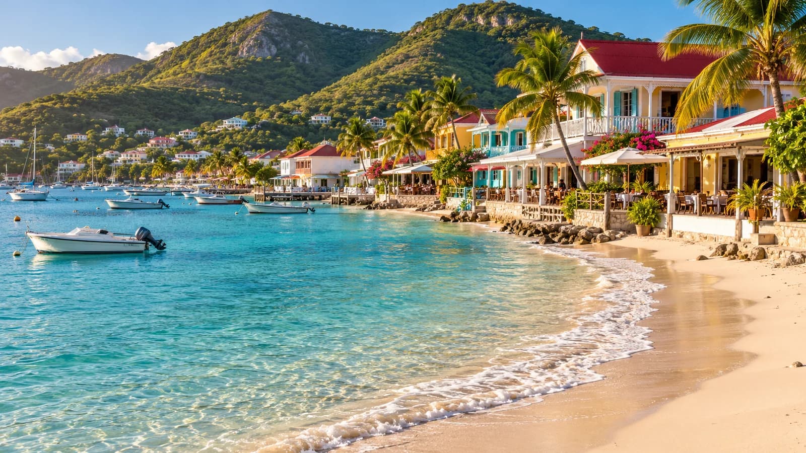 AI ilustrace: Grand Case, Saint-Martin · francouzská část — ilustrační pohled na místní architekturu a krajinu