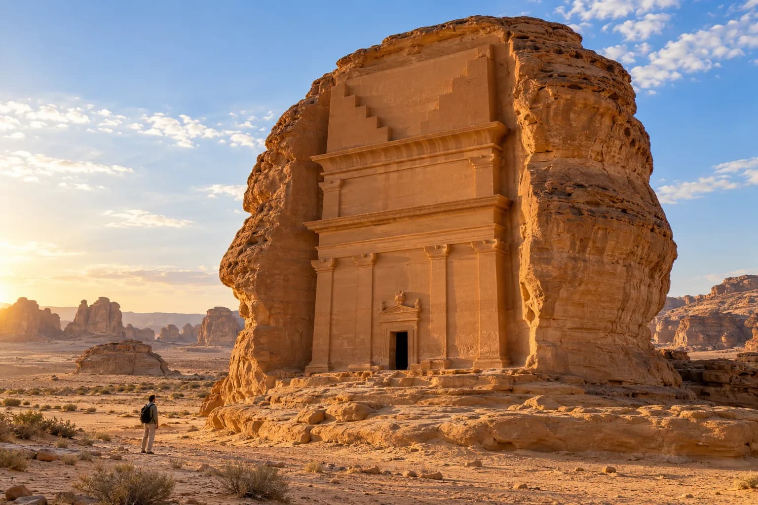 AI ilustrace Al-Ula, tradiční architektury nebo krajiny; nikoli aktuálních podmínek