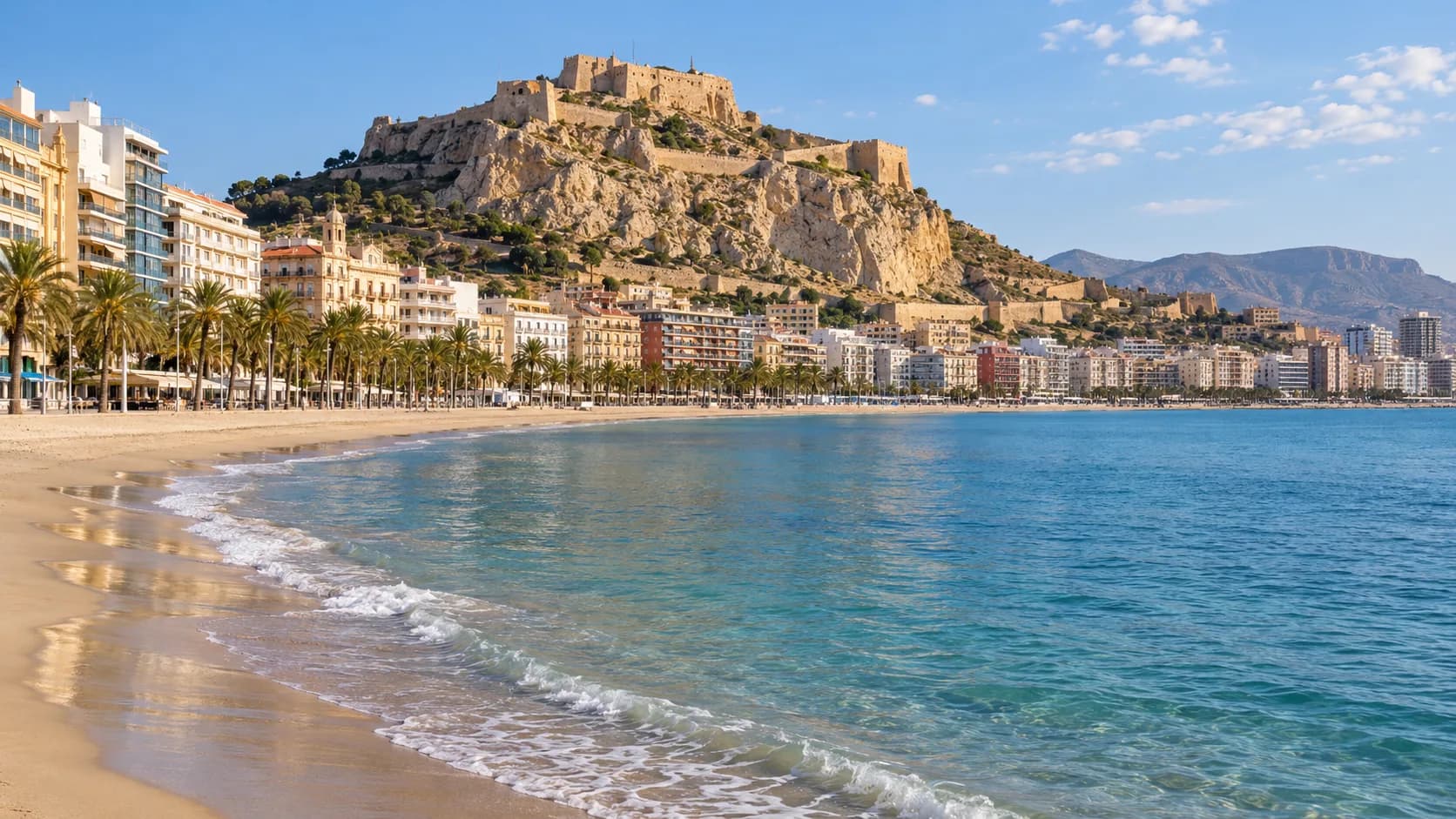 AI ilustrace hradu nad pobřežím Alicante