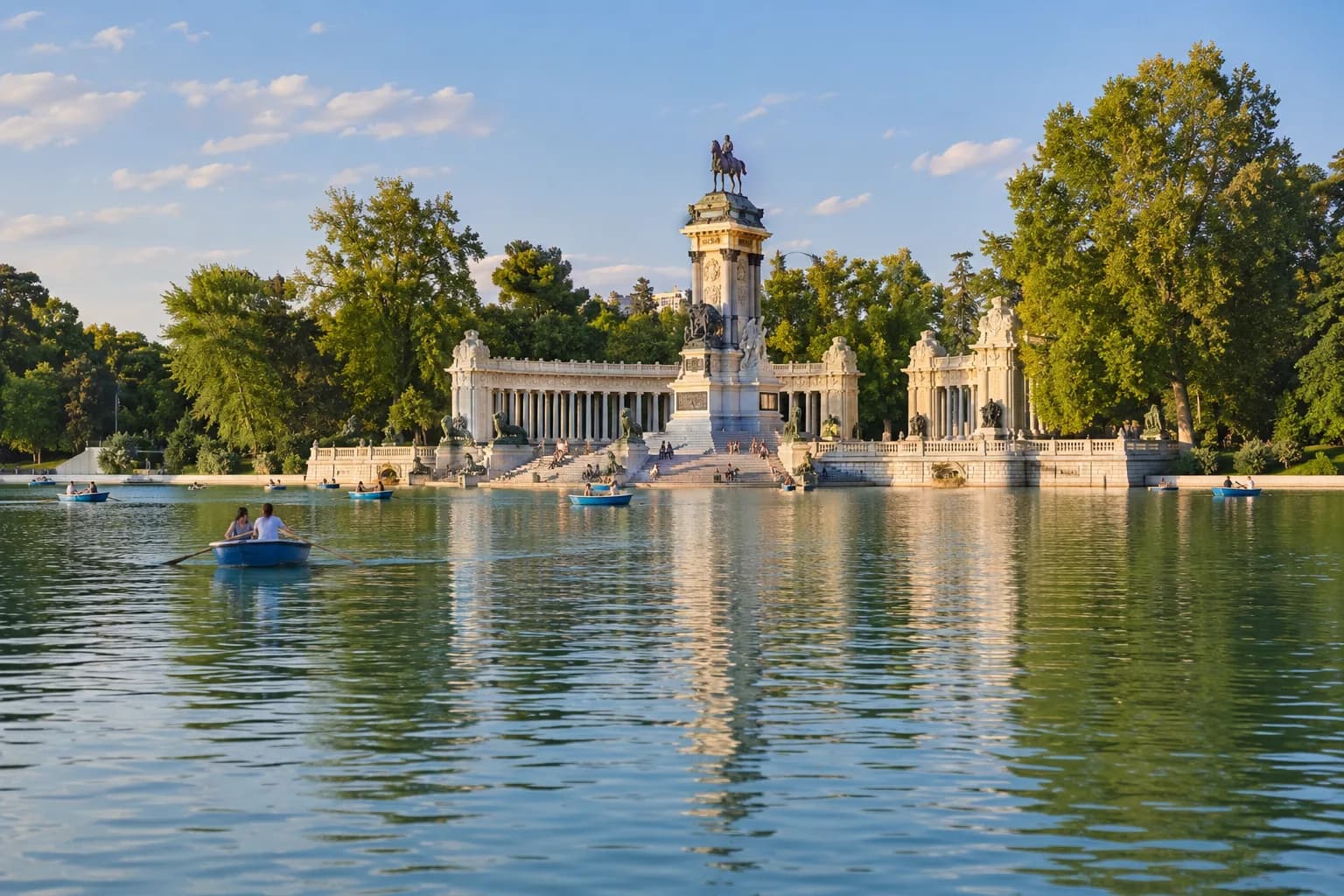 AI ilustrace madridského parku Retiro