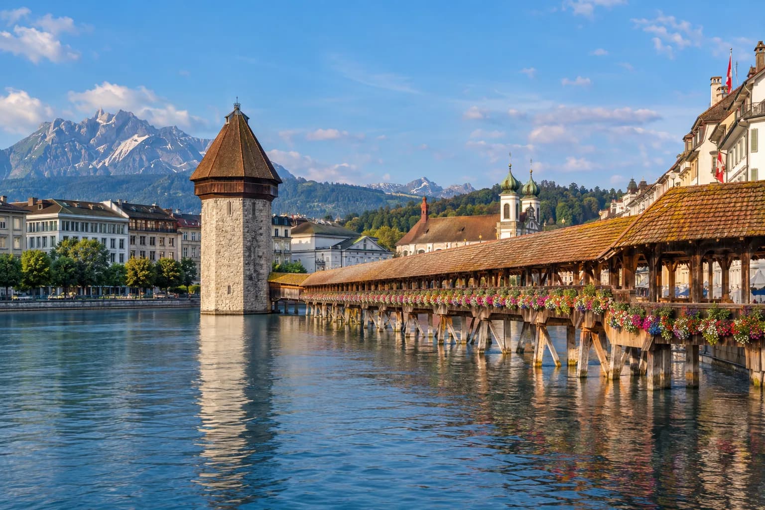 AI ilustrace Lucernu a Kapellbrücke