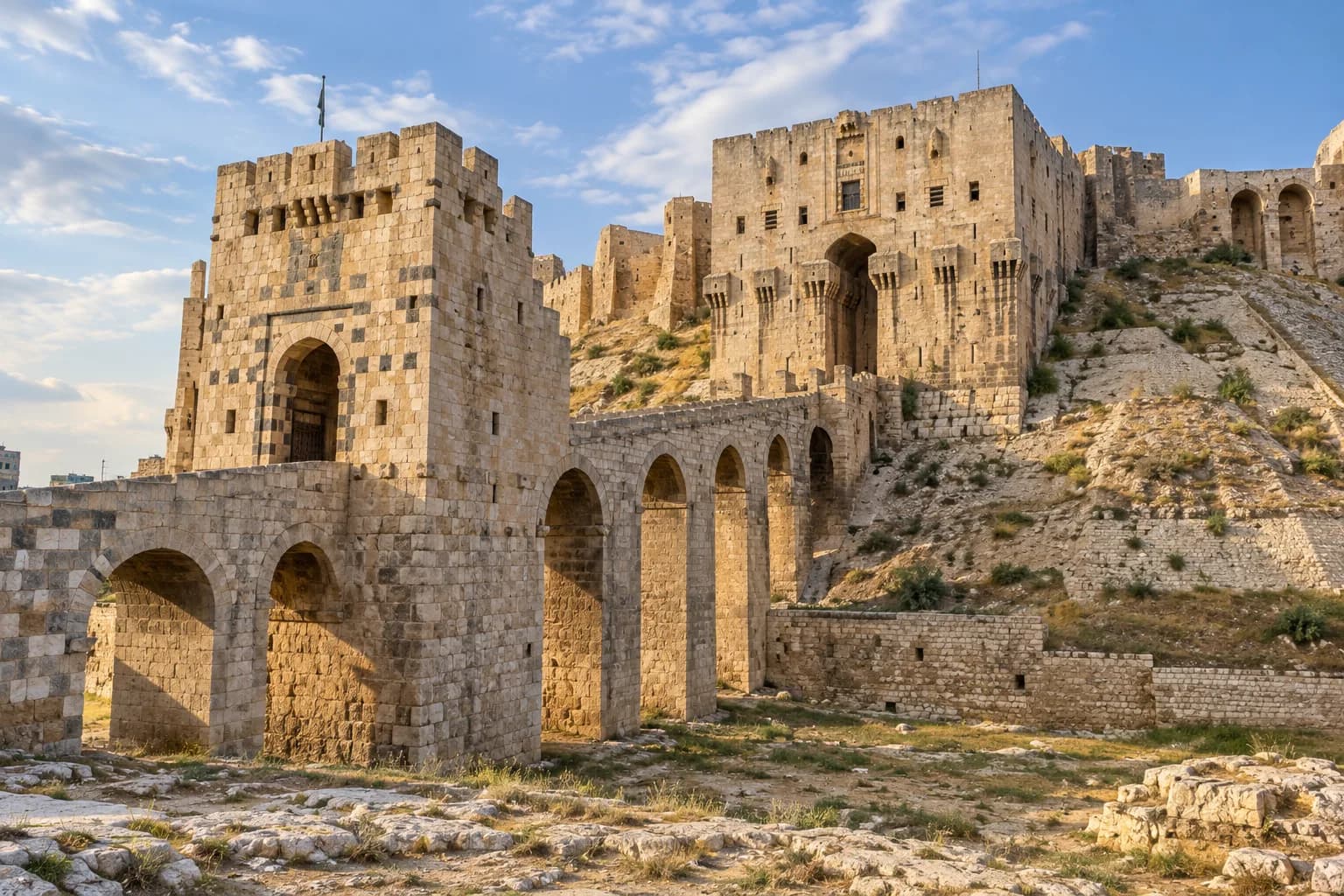 AI ilustrace architektury a prostředí města Aleppo, nikoli současná fotodokumentace