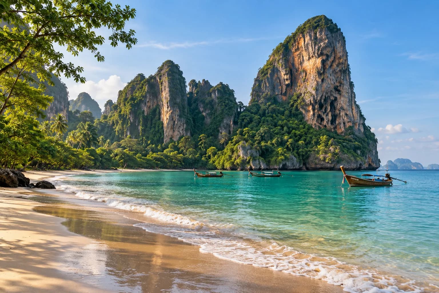 AI ilustrace vápencového pobřeží u Railay