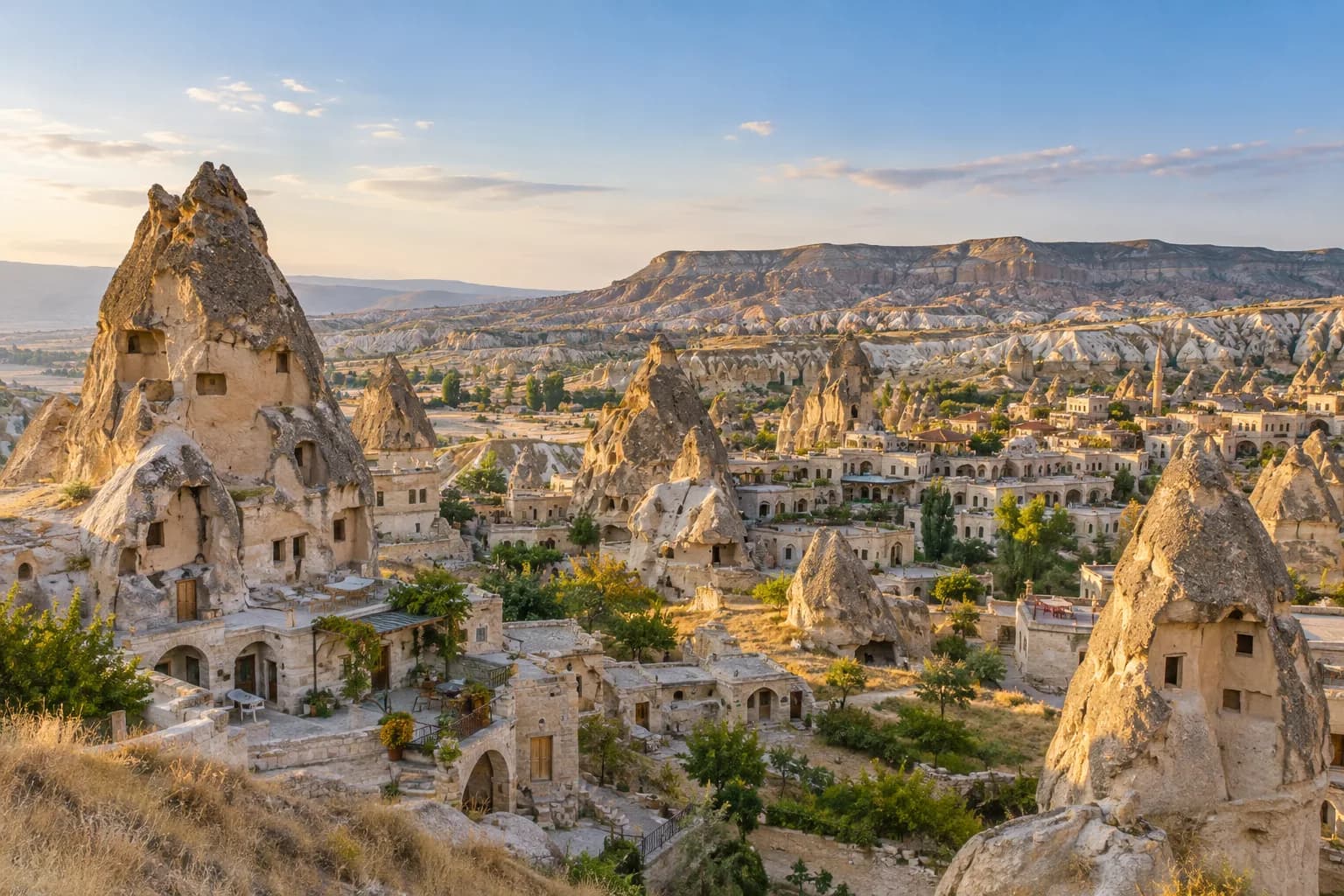 AI ilustrace skalní krajiny kolem Göreme