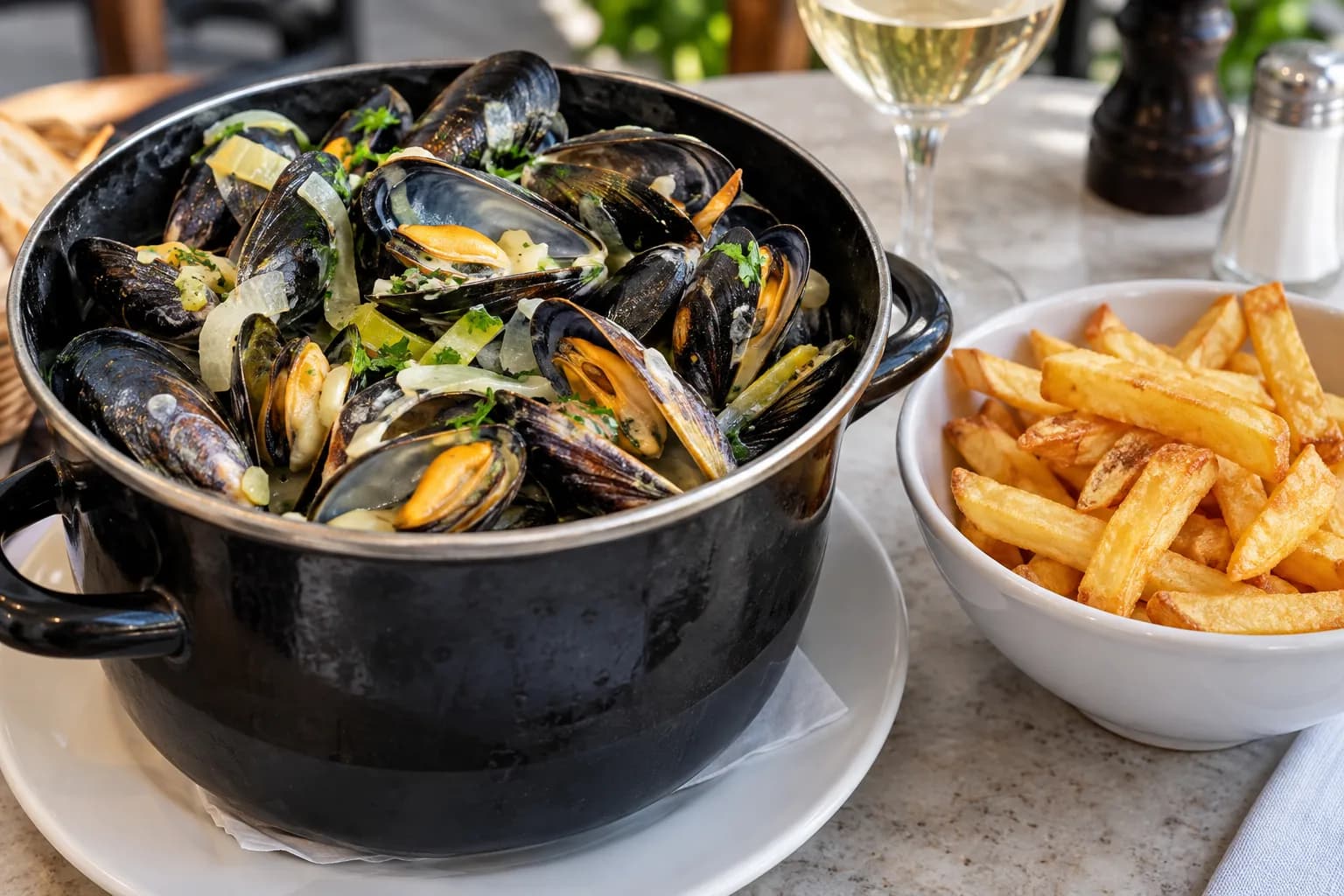 AI ilustrace jídla: Moules-frites
