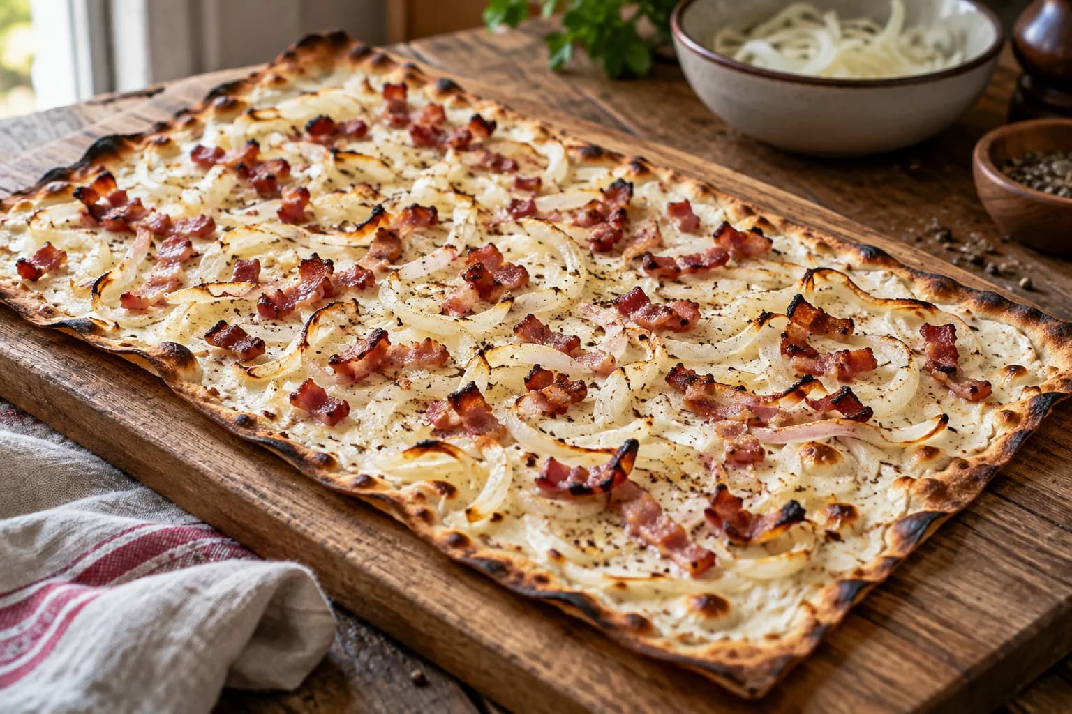 AI ilustrace jídla: Tarte flambée