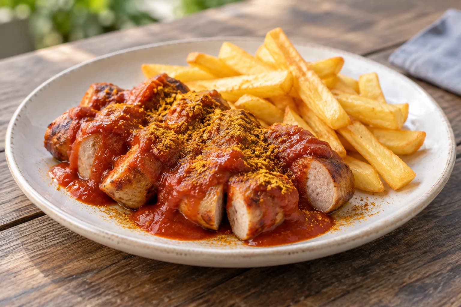 AI ilustrace jídla: Currywurst