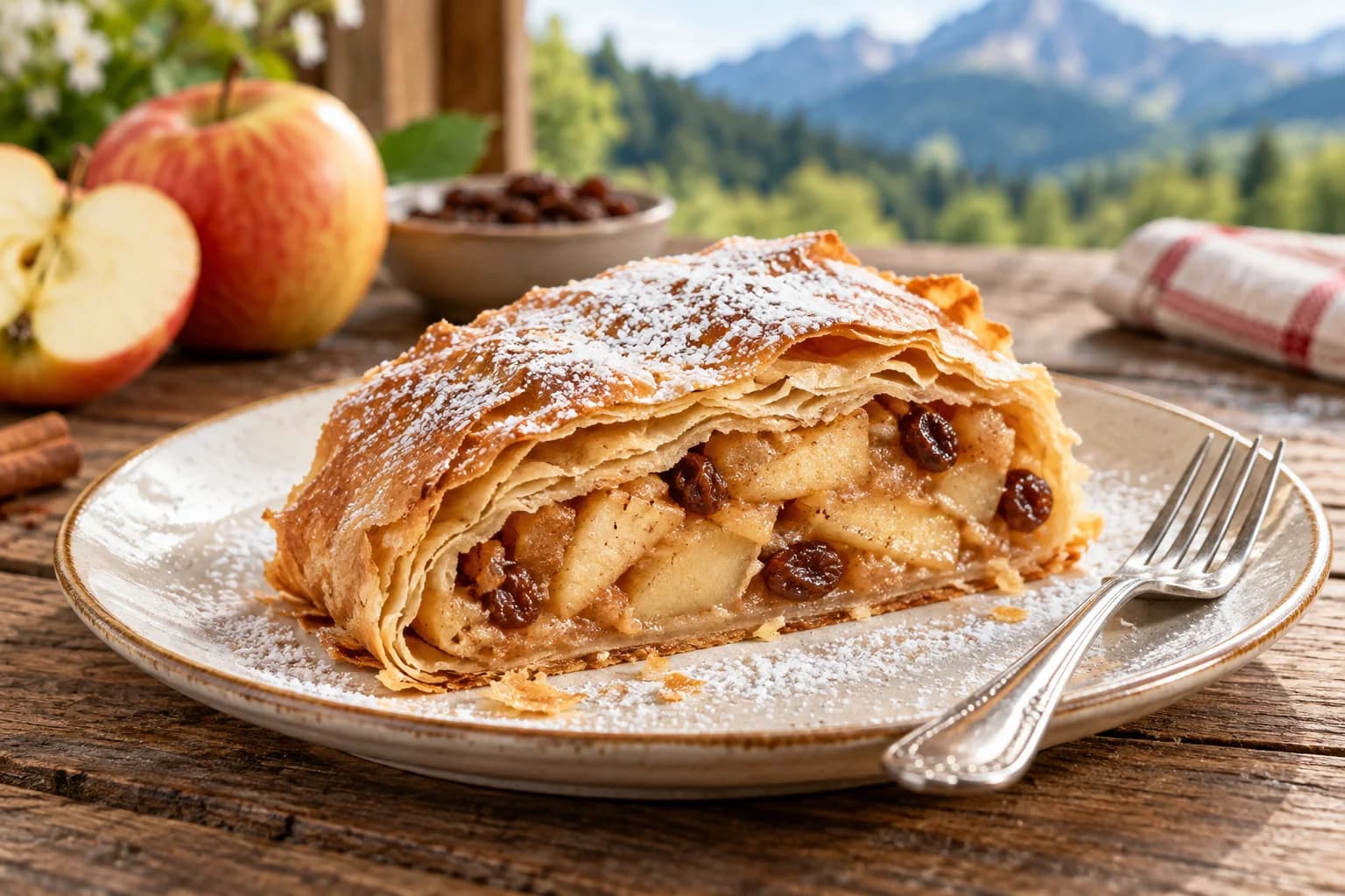 AI ilustrace jídla: Apfelstrudel