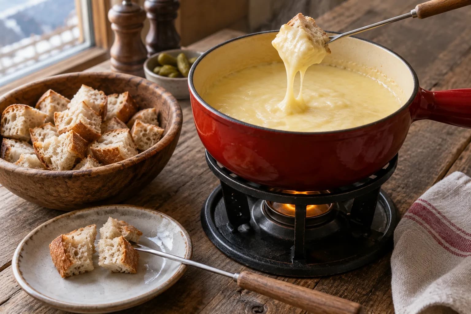 AI ilustrace jídla: Sýrové fondue