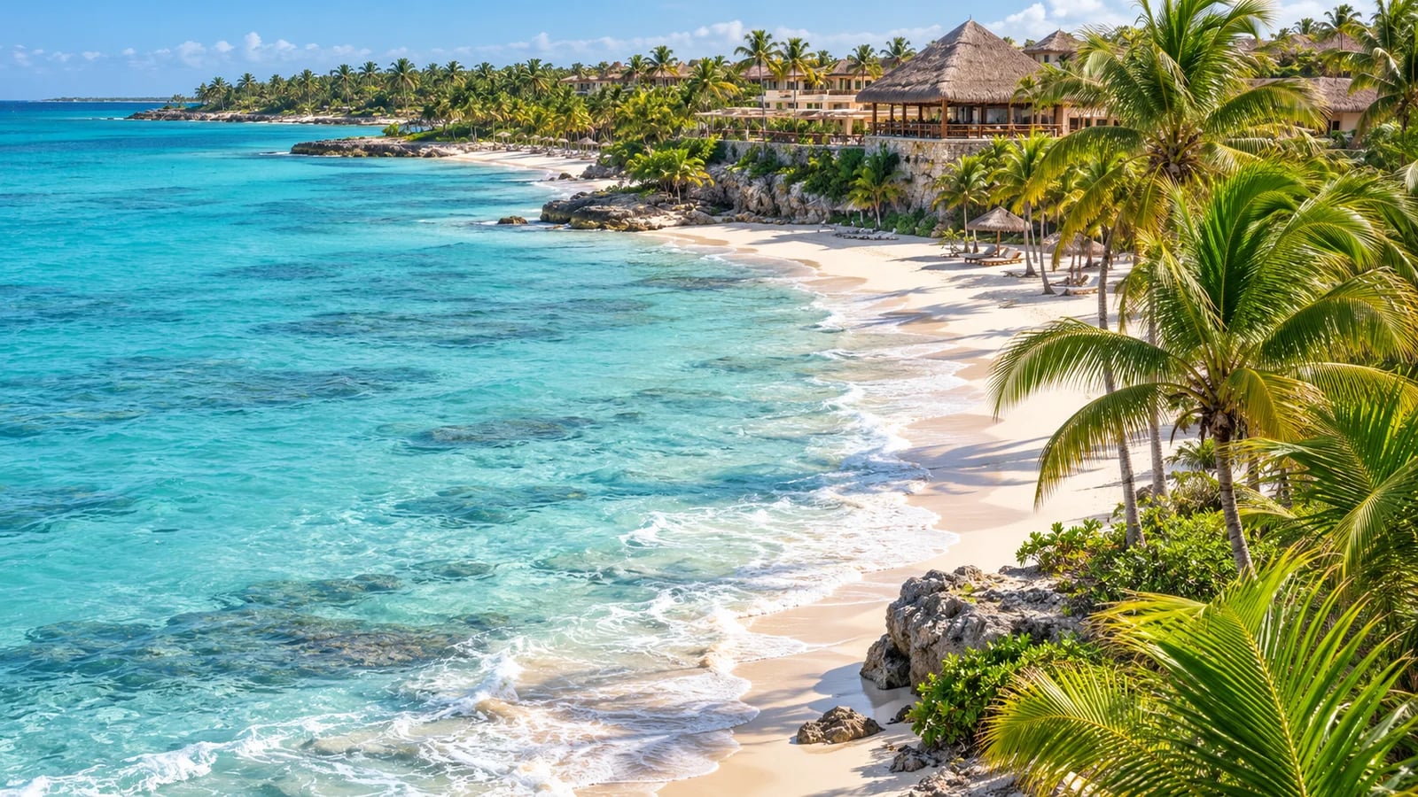 AI ilustrace: Punta Cana, Dominikánská republika — ilustrační pohled na místní architekturu a krajinu