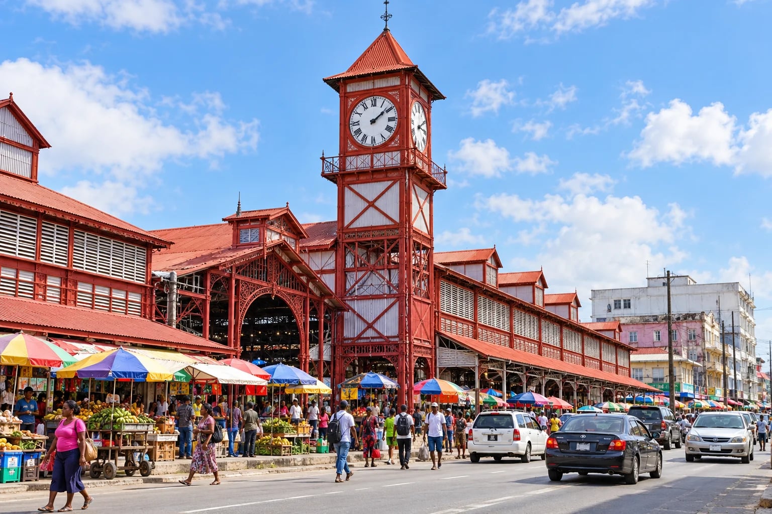 Stabroek Market a jeho hodinová věž v Georgetownu