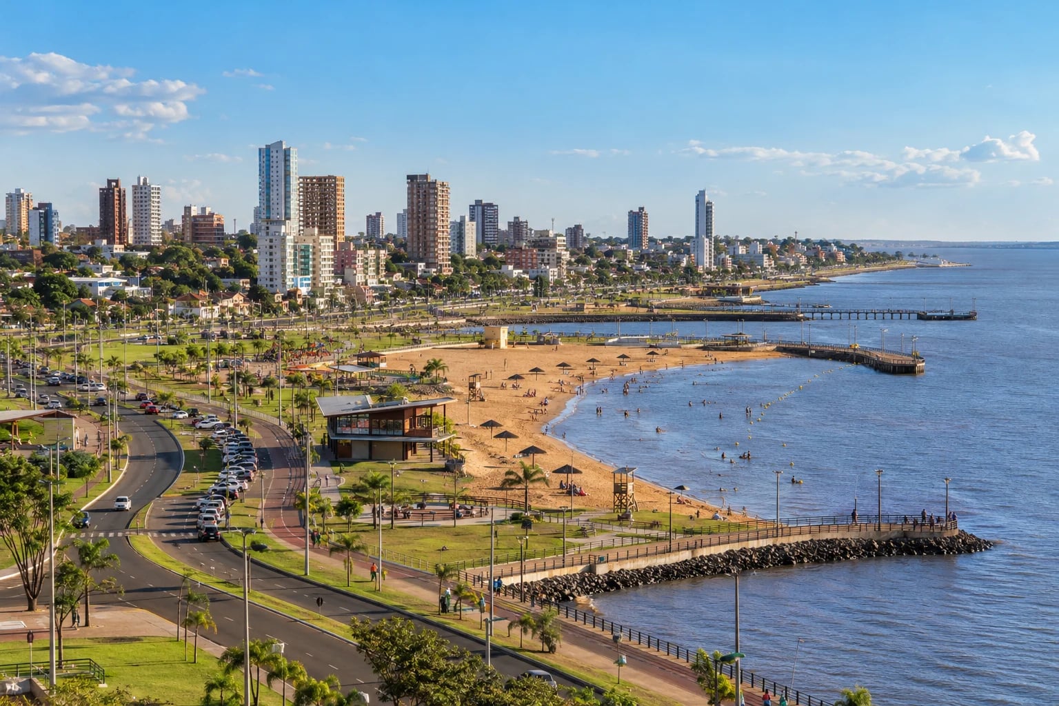 Promenáda a pláž v Encarnaciónu u Paraná