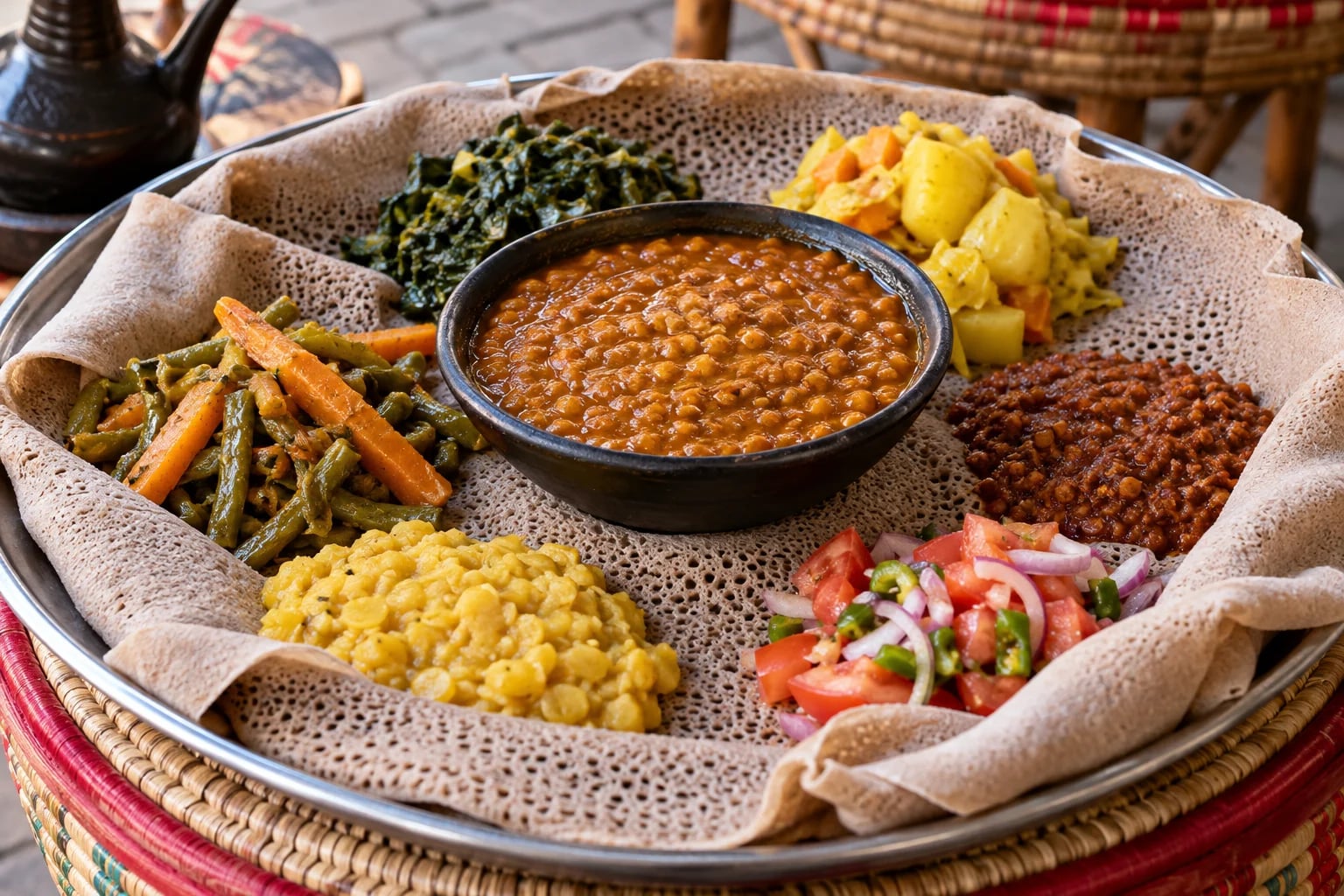 Tradiční jídlo: injera se shiro