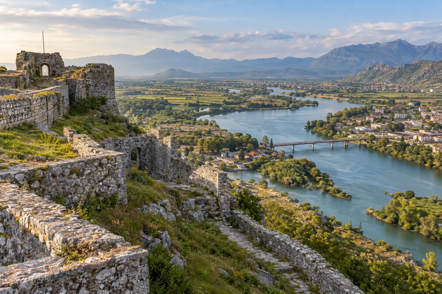 AI ilustrace hradu Rozafa u Shkodëru