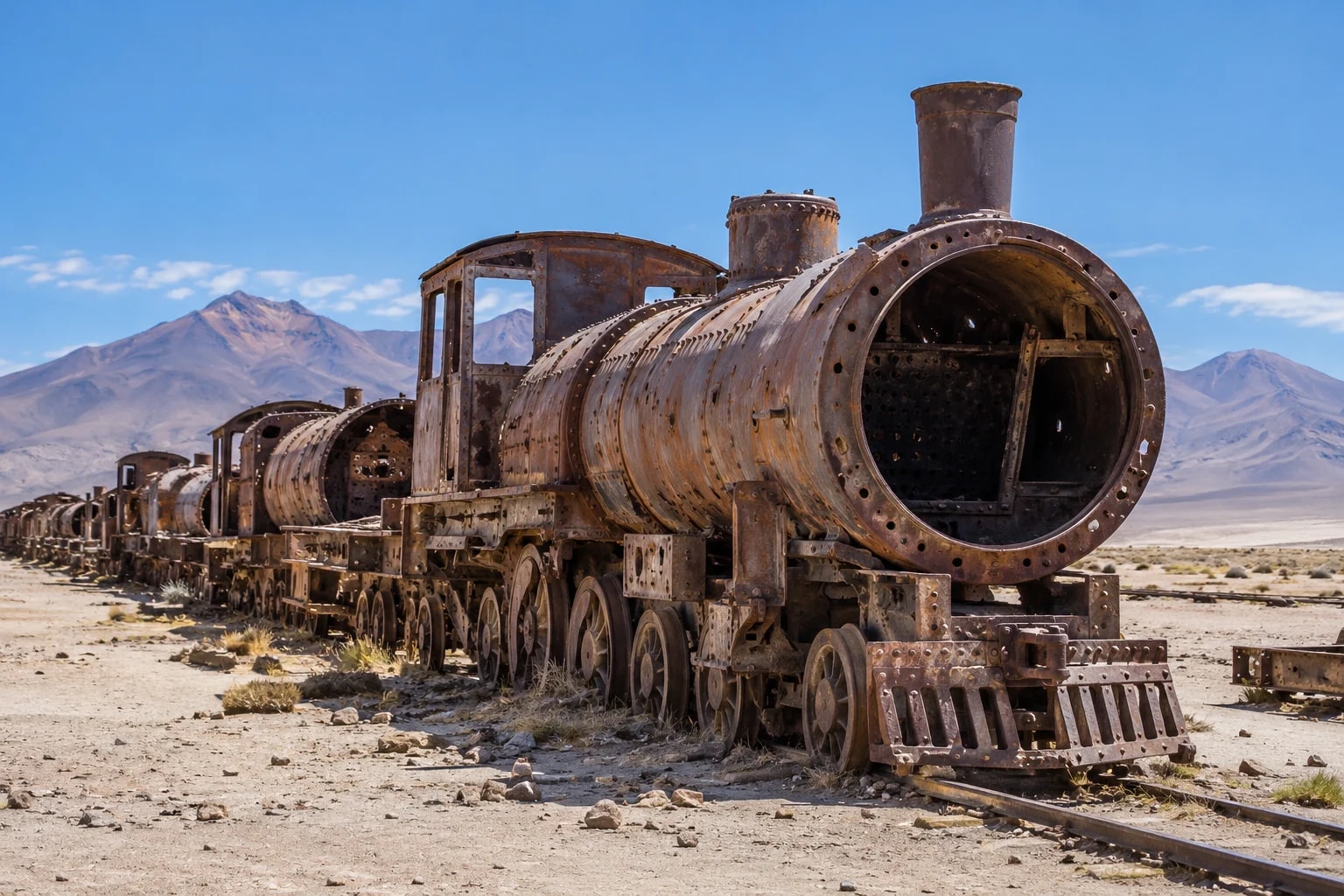 Historické lokomotivy u Uyuni