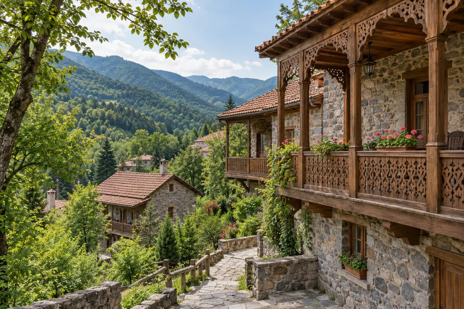 AI ilustrace architektury a prostředí města Dilidžan