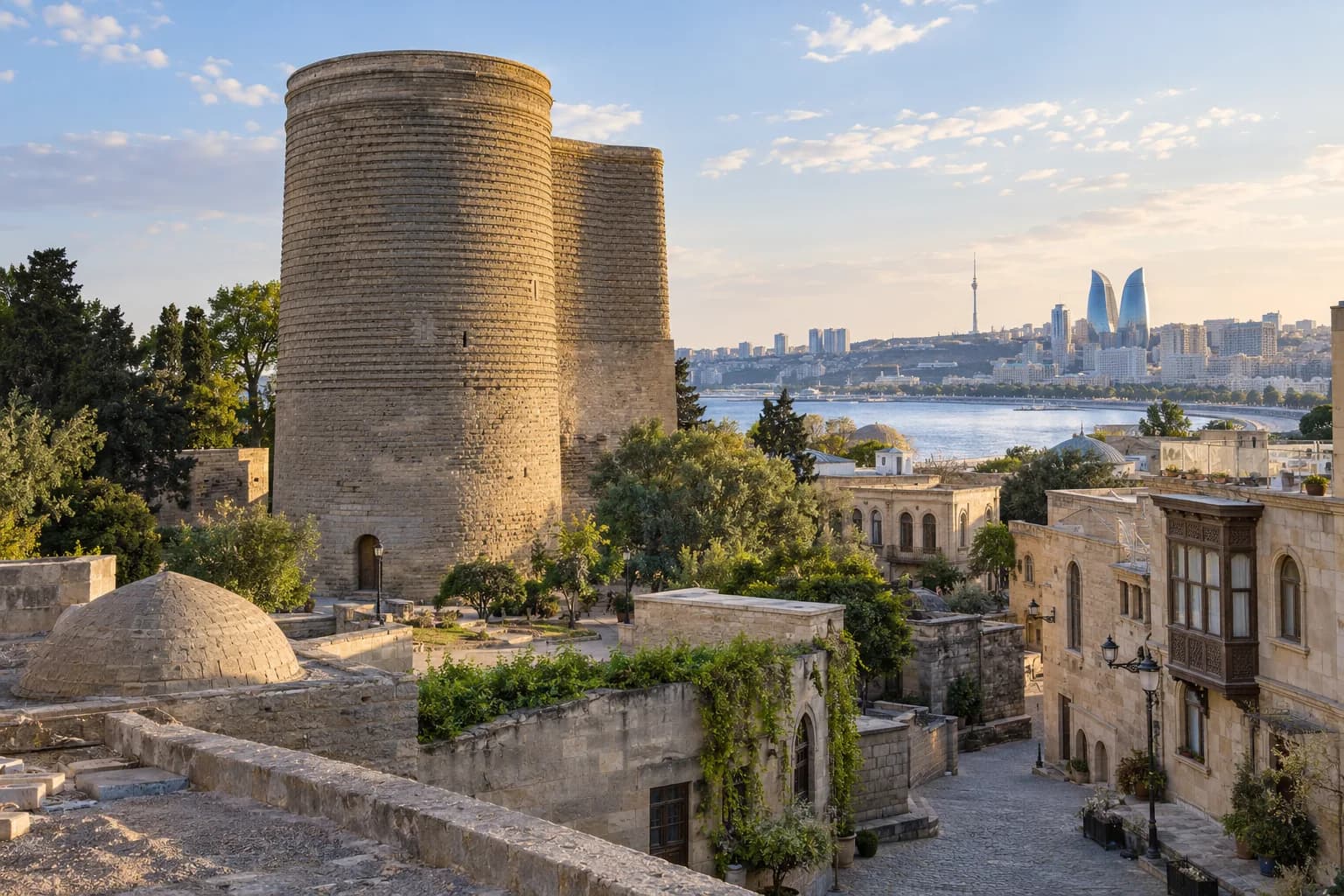 AI ilustrace architektury města Baku