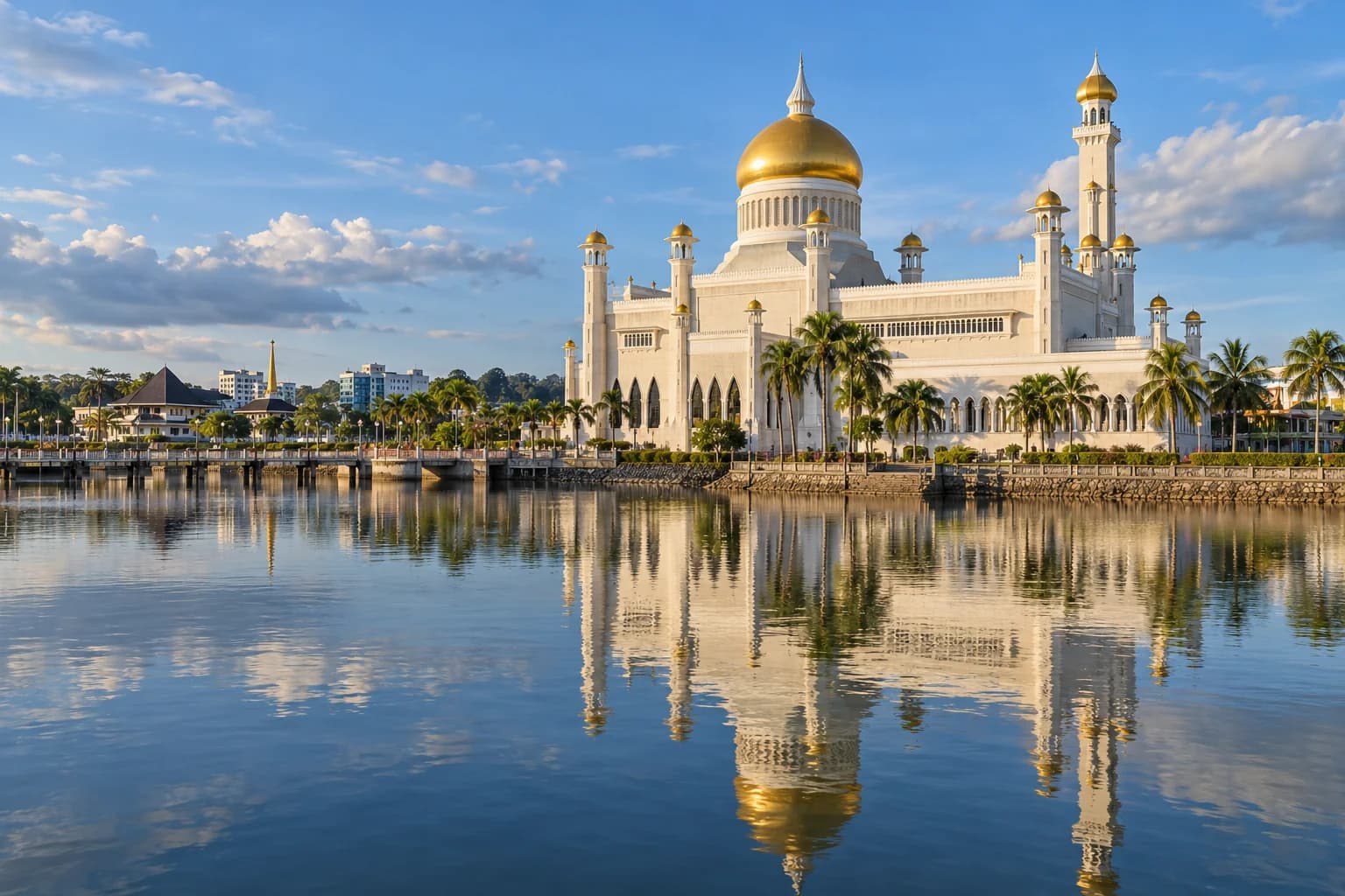 AI ilustrace destinace Brunej; není dokumentární fotografií aktuálního stavu