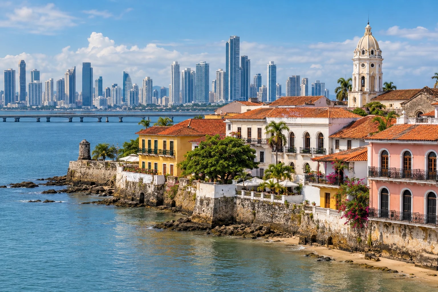 Casco Antiguo a moderní panorama Panama City