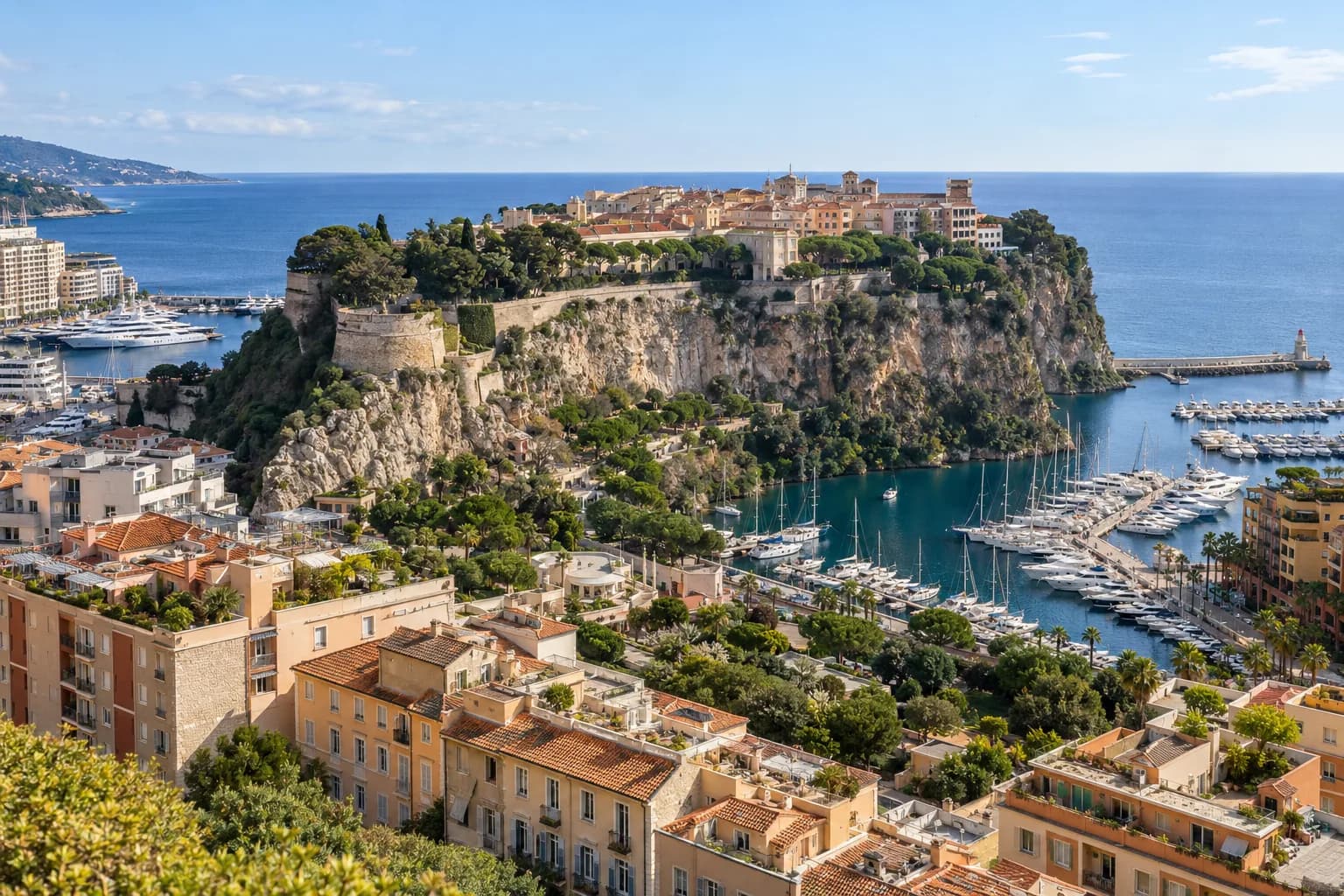AI ilustrace monackého přístavu a čtvrti Monaco-Ville