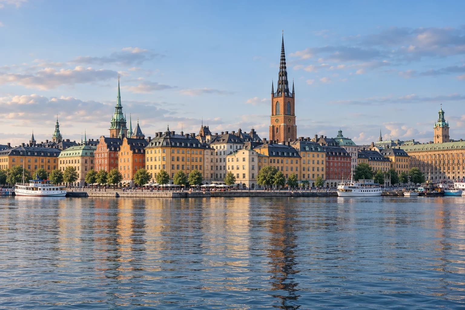 AI ilustrace stockholmského nábřeží