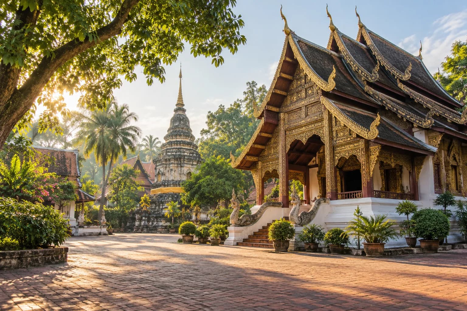 AI ilustrace severothajského chrámu v Chiang Mai