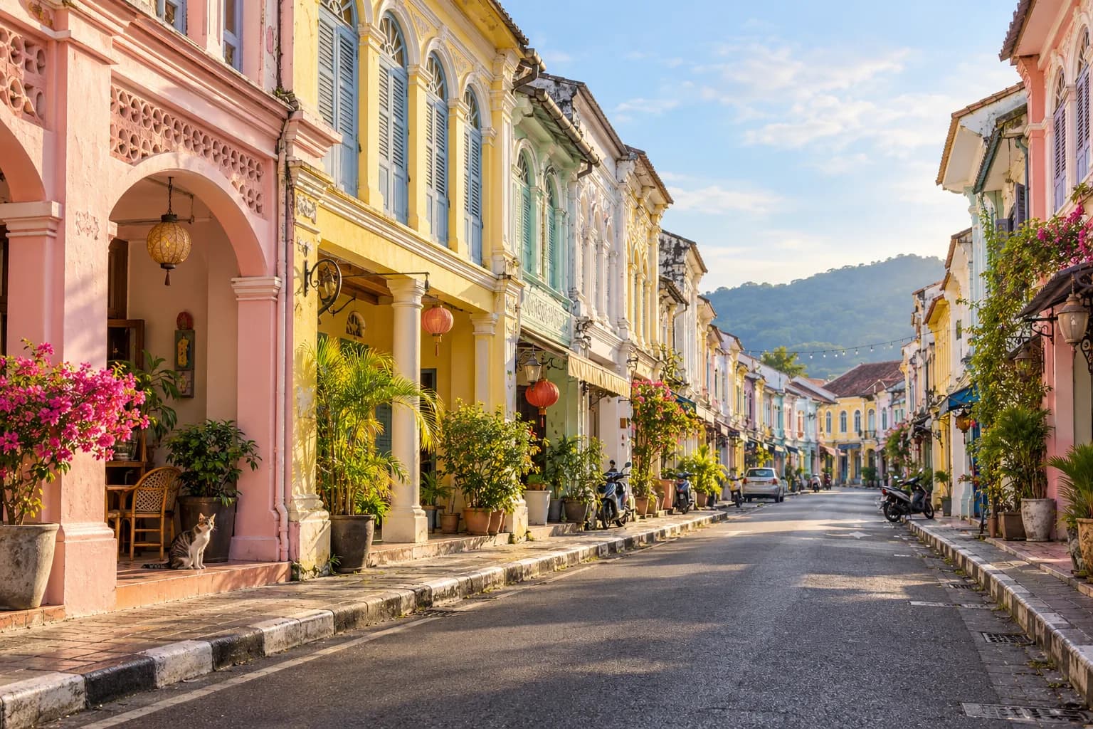 AI ilustrace ulice v historické části Phuket Town