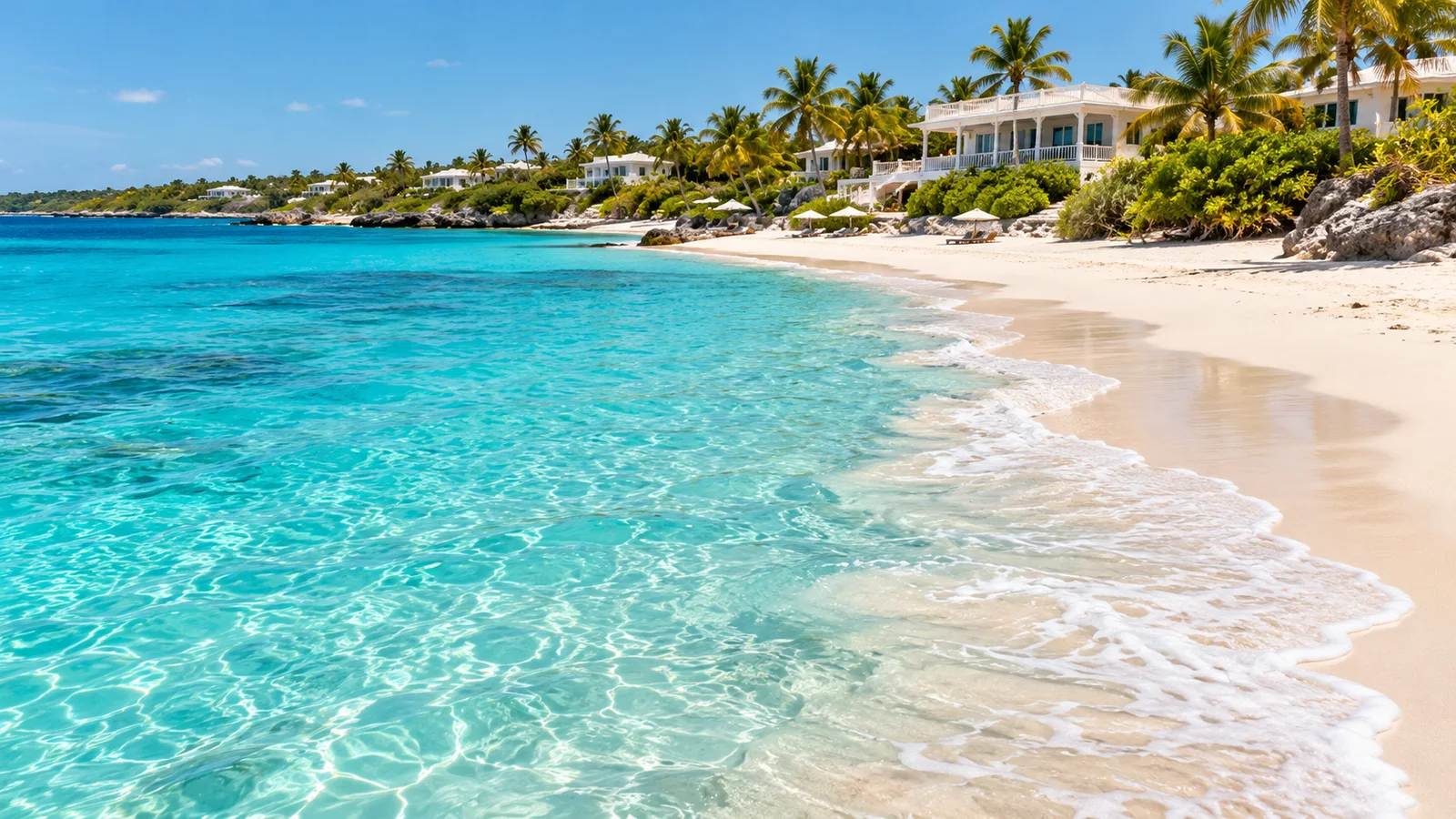 AI ilustrace: The Valley, Anguilla — ilustrační pohled na místní architekturu a krajinu