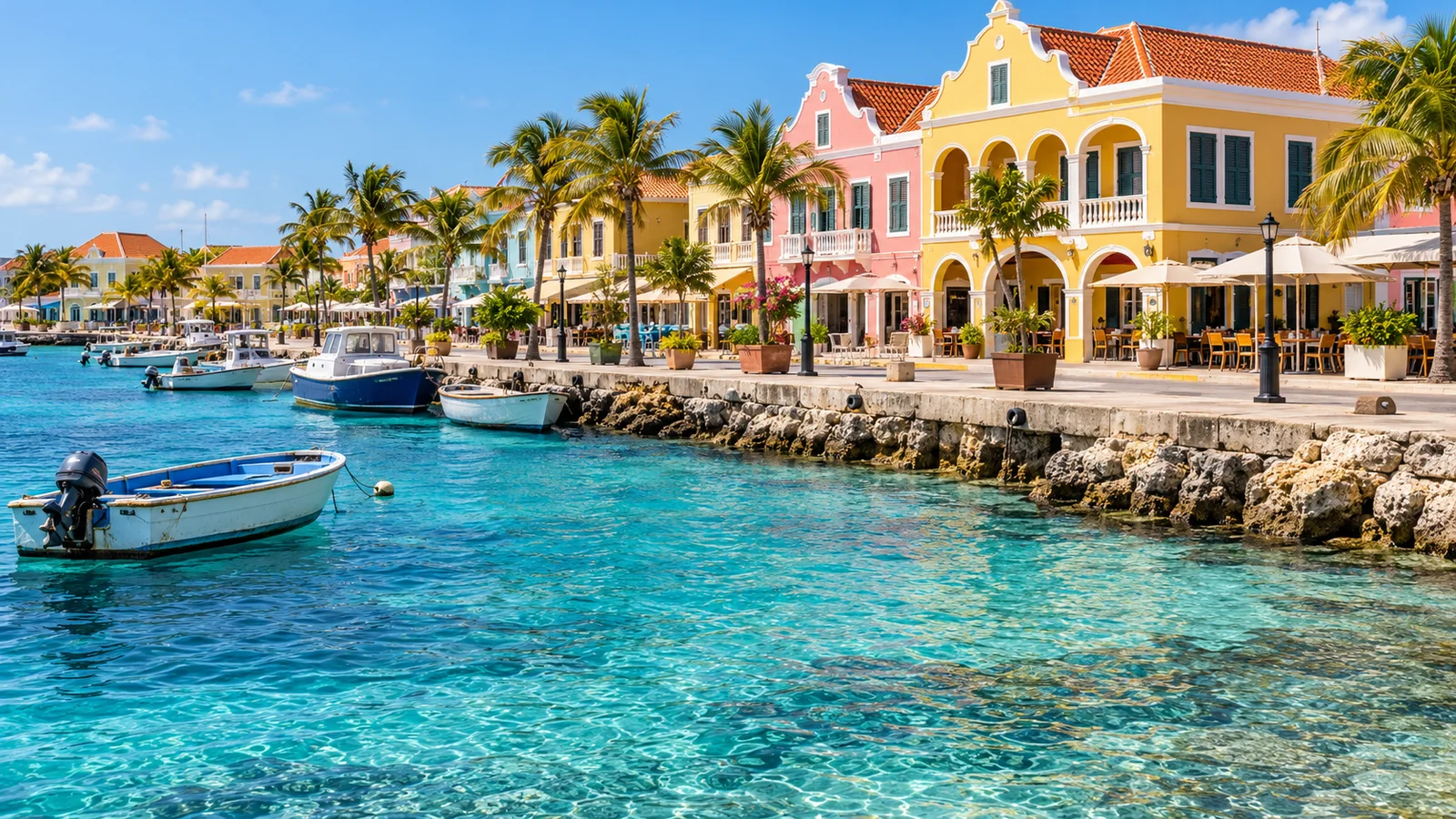 AI ilustrace: Kralendijk, Bonaire — ilustrační pohled na místní architekturu a krajinu