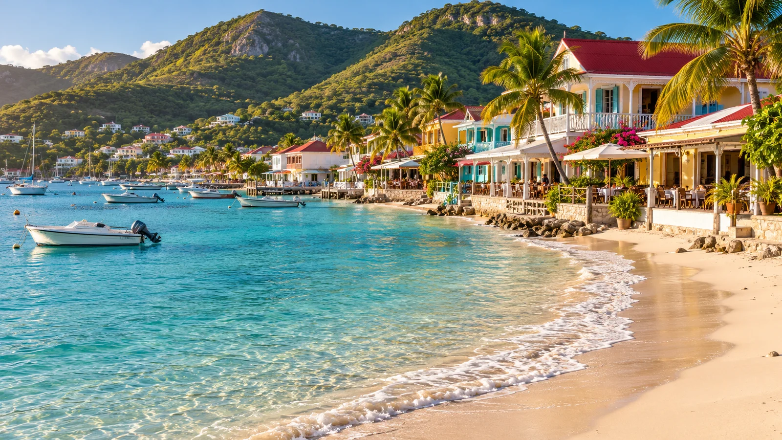 AI ilustrace: Grand Case, Saint-Martin · francouzská část — ilustrační pohled na místní architekturu a krajinu