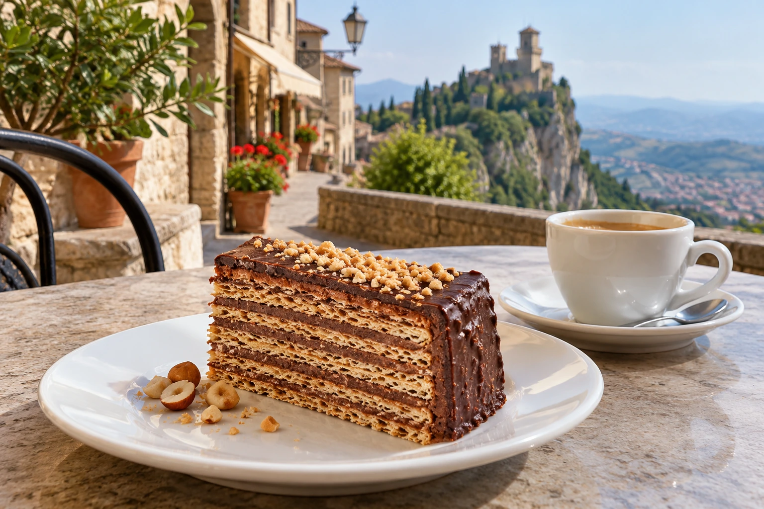 AI ilustrace jídla: Torta Tre Monti